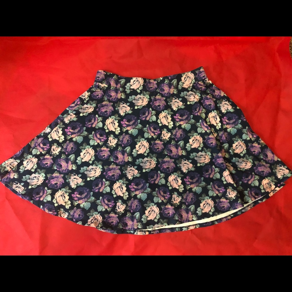Navy Blue Floral Aline Skirt